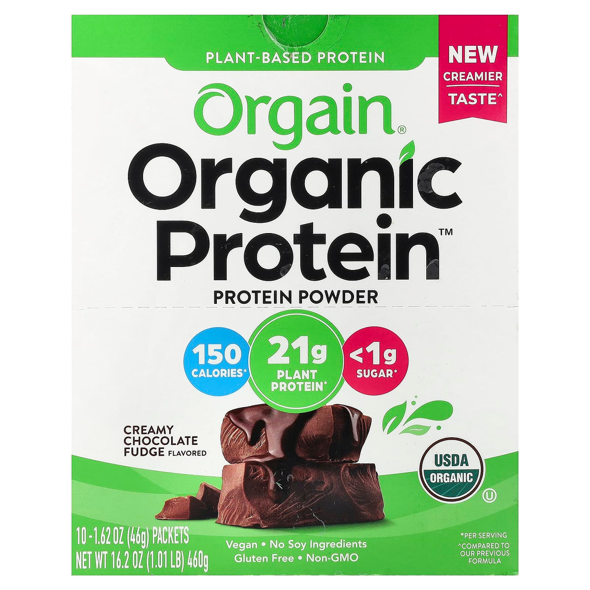 Orgain Organic Plant-Based Protein Powder Creamy Chocolate Fudge 10 Packets — product view