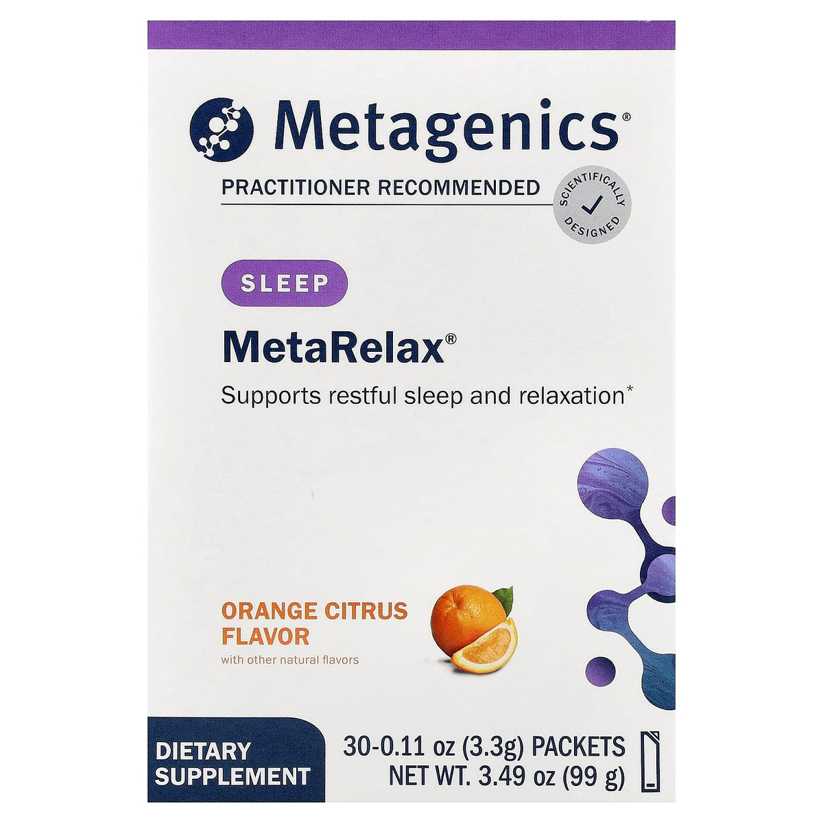 Metagenics MetaRelax Magnesium Powder, Orange Citrus, 30 Packets