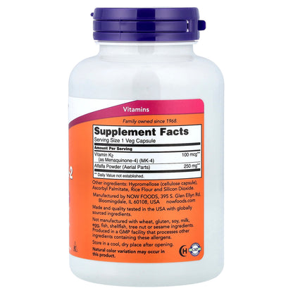 NOW Foods Vitamin K-2 100 mcg, 250 Veg Capsules - view 2