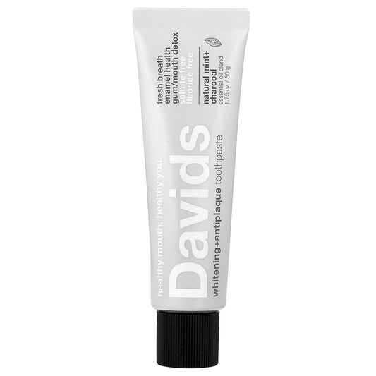 Davids Whitening + Antiplaque Toothpaste, Natural Mint + Charcoal, 50 g