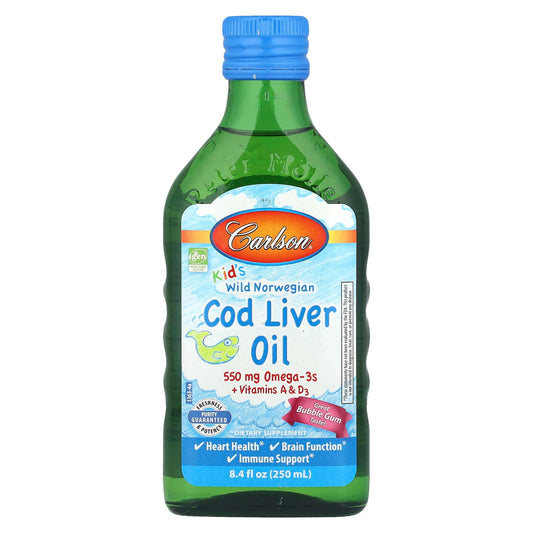 Carlson Kid's Wild Norwegian Cod Liver Oil + Vitamins A & D3, Bubble Gum, 250 ml
