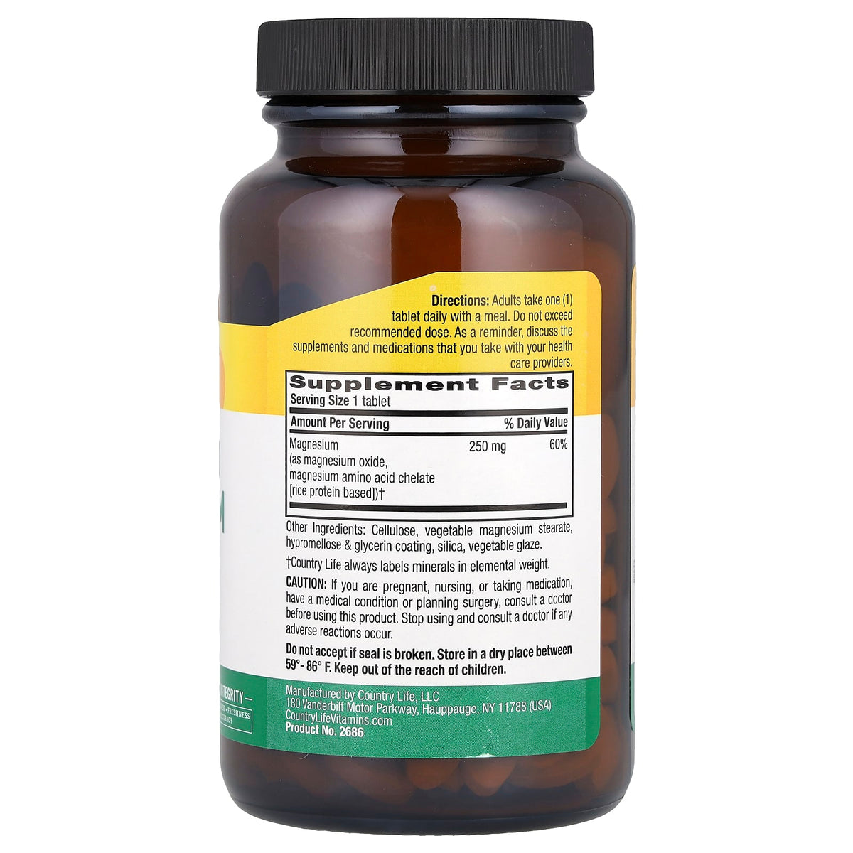 Country Life Chelated Magnesium 250 mg, 180 Tablets - view 2