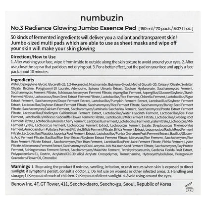 Numbuzin No.3 Radiance Glowing Jumbo Essence Pad 70 Pads - view 3