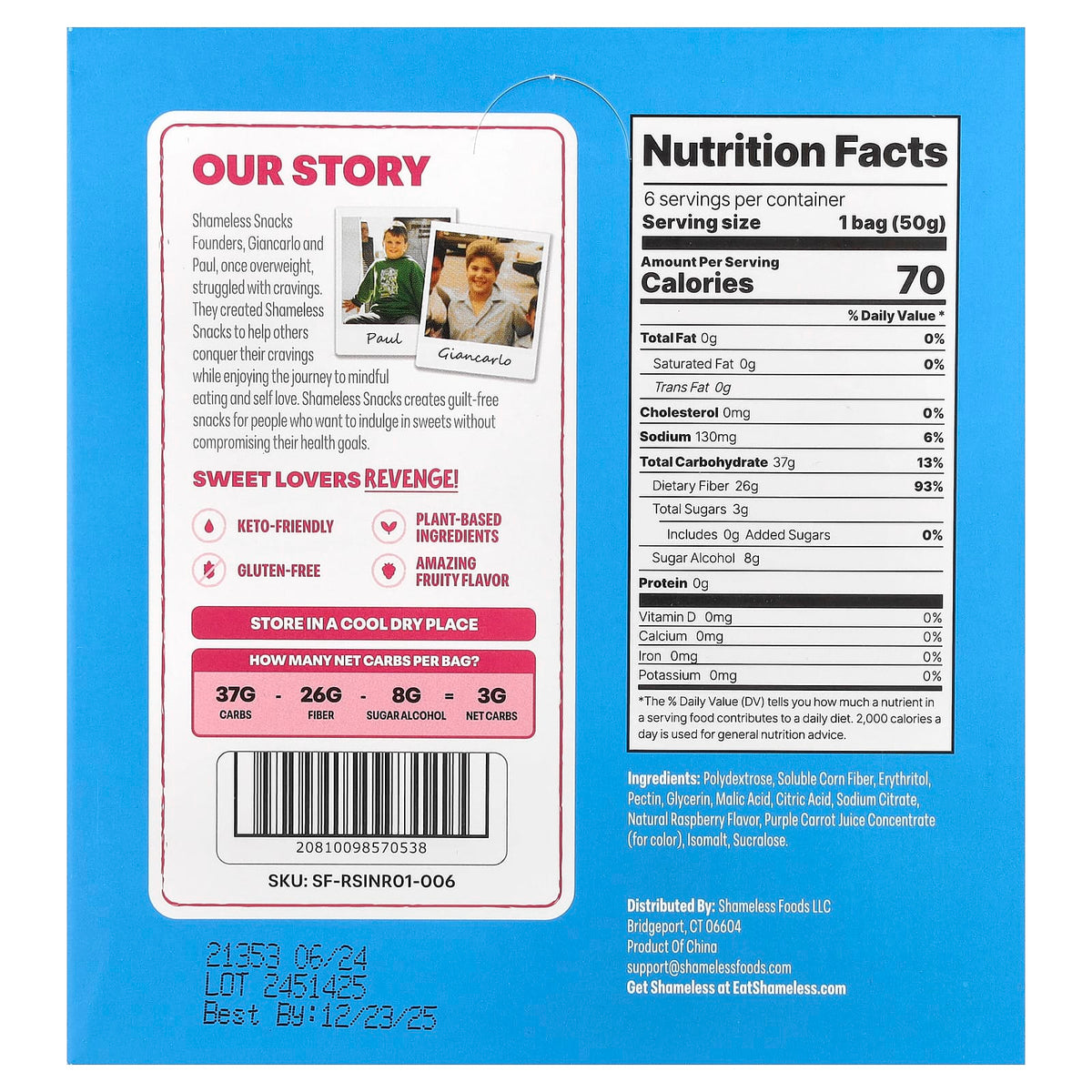 Shameless Snacks Gummy Sweets Red Raspberry Sour Scouts, 50 g (1.8 oz) Bags, Pack of 6 — alternate product view