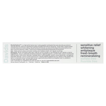 Davids Hydroxi Sensitive + Whitening Toothpaste, Natural Peppermint, 113 g - view 3