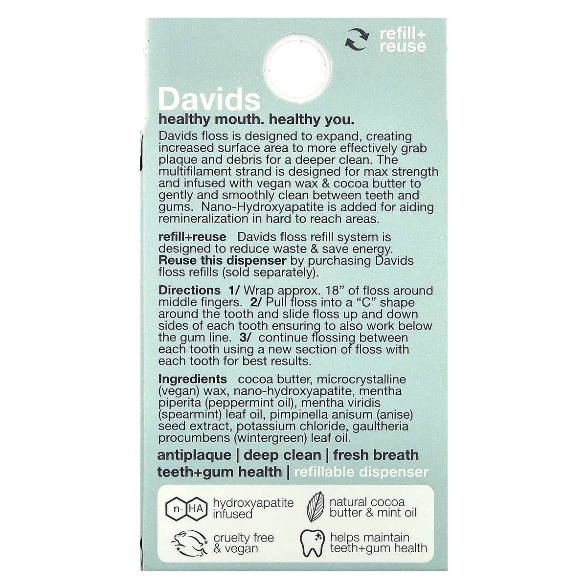 Davids Expanding Dental Floss, Mint, 30 m (32.8 yd) - view 3