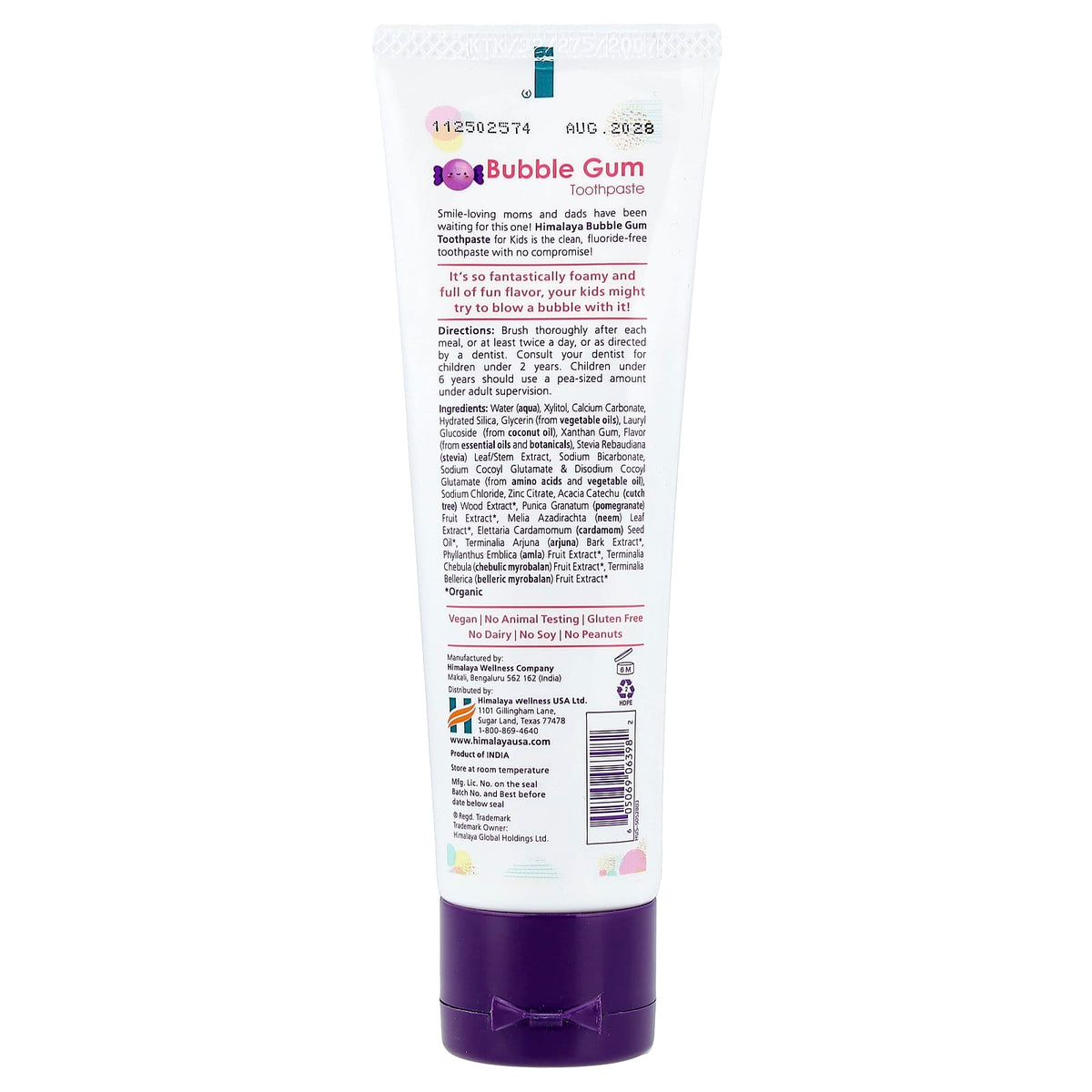 Himalaya Botanique Kids Toothpaste, Bubble Gum, 113 g — alternate product view