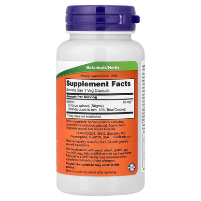 NOW Foods Saffron, 50 mg, 60 Veg Capsules - view 2