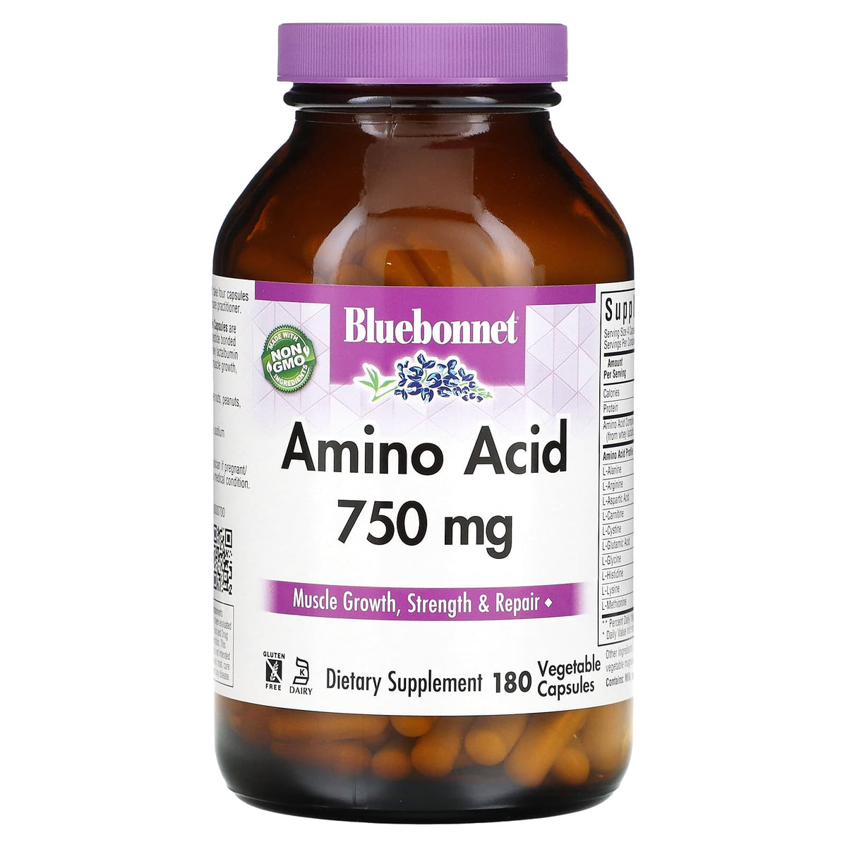 Bluebonnet Nutrition Amino Acid, 750 mg, 180 Vegetable Capsules — product view