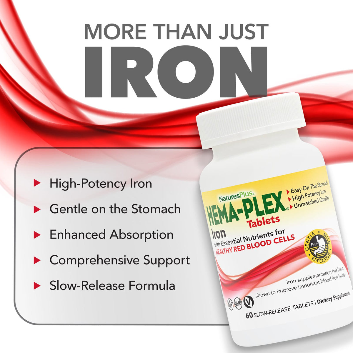 NaturesPlus Hema-Plex Iron with Essential Nutrients, 60 Slow-Release Tablets - view 4
