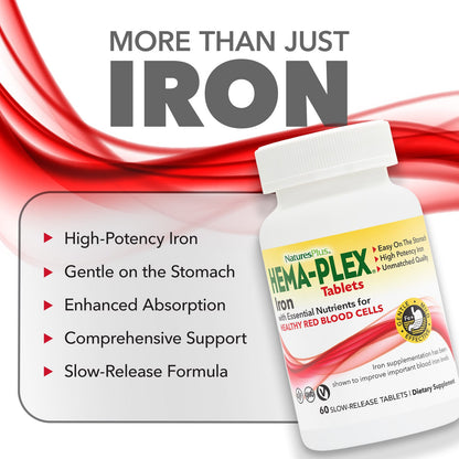 NaturesPlus Hema-Plex Iron with Essential Nutrients, 60 Slow-Release Tablets - view 4