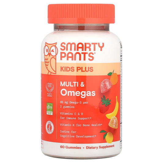 SmartyPants Kids Plus Multi & Omegas Gummies, Assorted Flavours, 60 Gummies