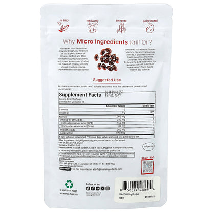 Micro Ingredients Antarctic Krill Oil, 150 Softgels (500 mg Each) - view 2