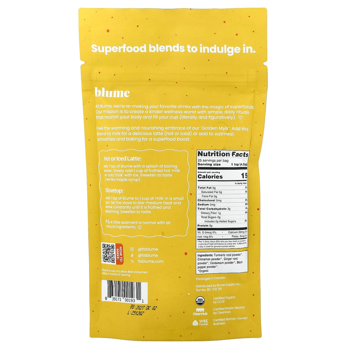 Blume Superfood Latte, Turmeric Blend, Caffeine Free, 4.4 oz (125 g) - view 2