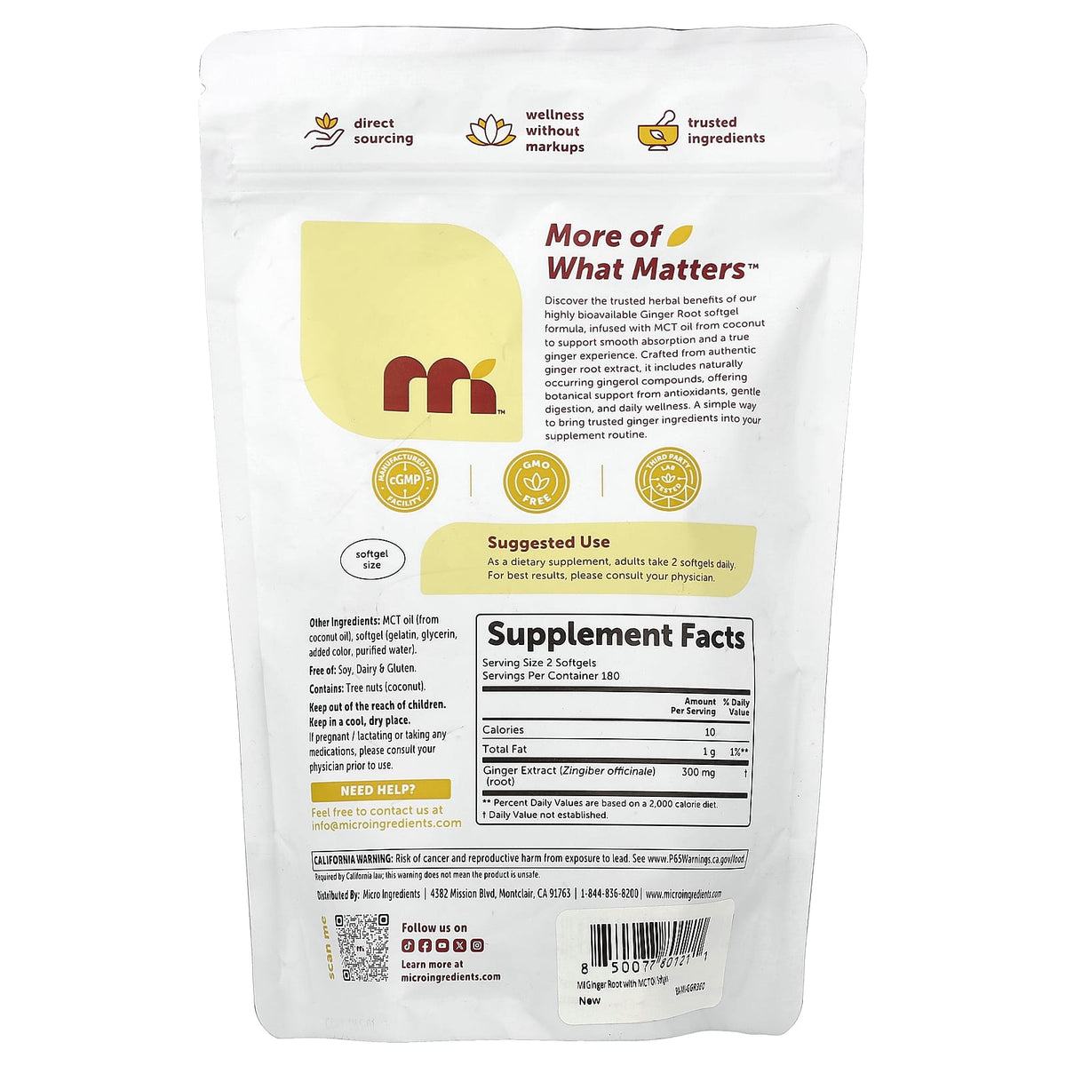 Micro Ingredients Ginger Root 150 mg 360 Softgel Capsules - view 2