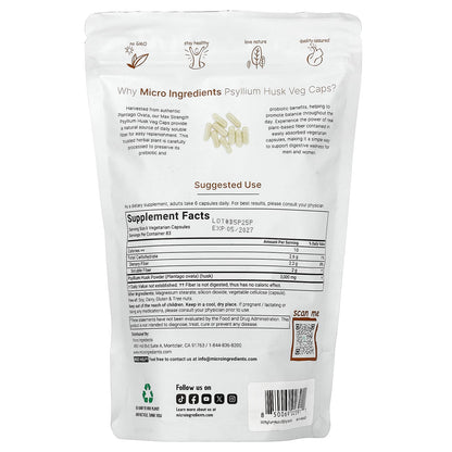 Micro Ingredients Psyllium Husk Veg Caps 500 Vegetarian Capsules - view 2