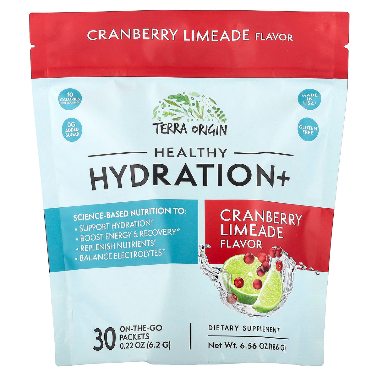 Terra Origin Healthy Hydration+ Cranberry Limeade 30 On-The-Go Packets, 6.2 g (0.2 oz) — product view