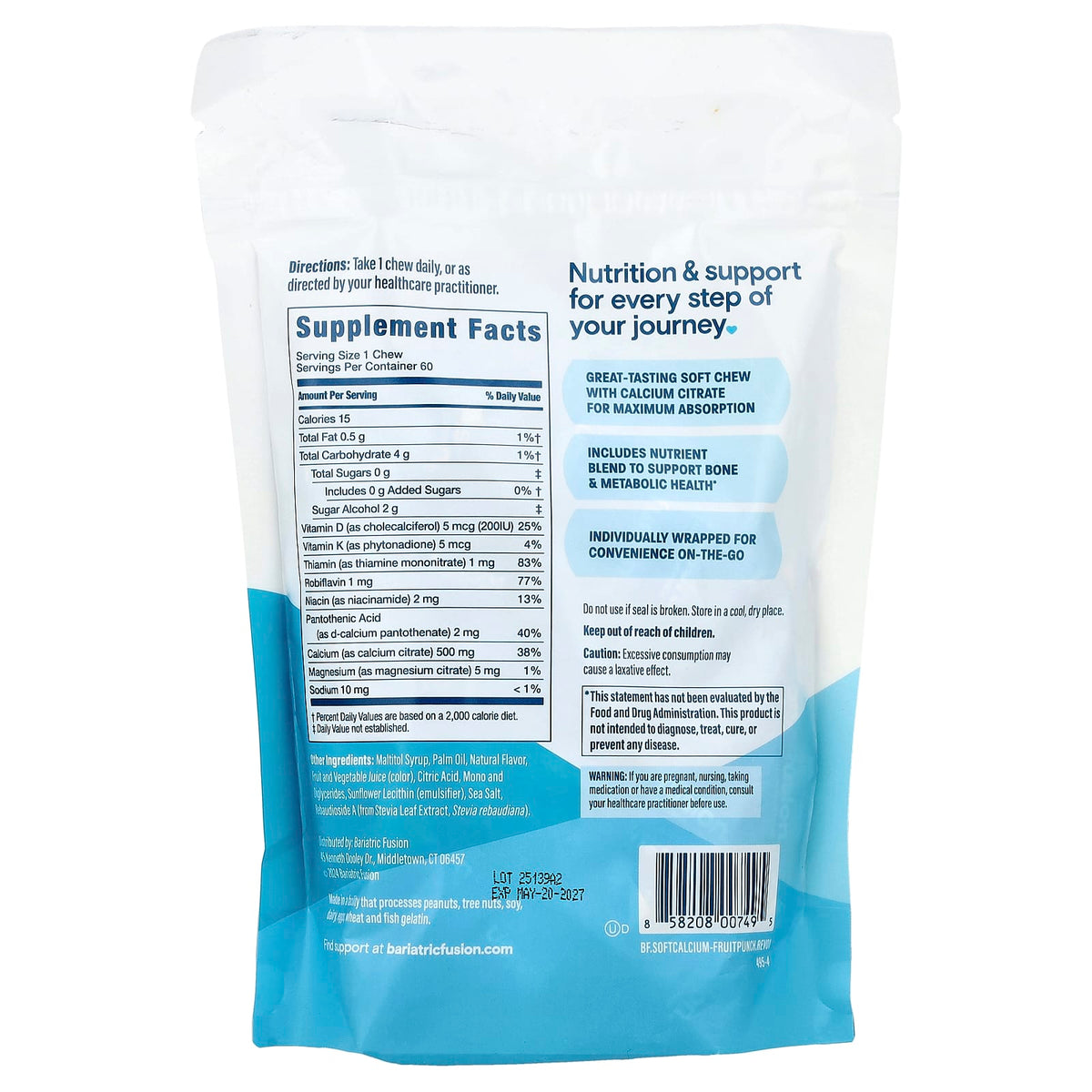 Bariatric Fusion Calcium Soft Chew Fruit Punch 60 Soft Chews - view 2