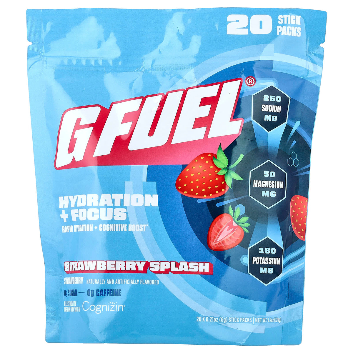 G FUEL Hydration + Focus Electrolyte Mix, Strawberry Splash, 20 Sticks