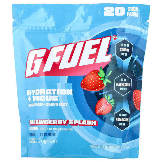 G FUEL Hydration + Focus Electrolyte Mix, Strawberry Splash, 20 Sticks