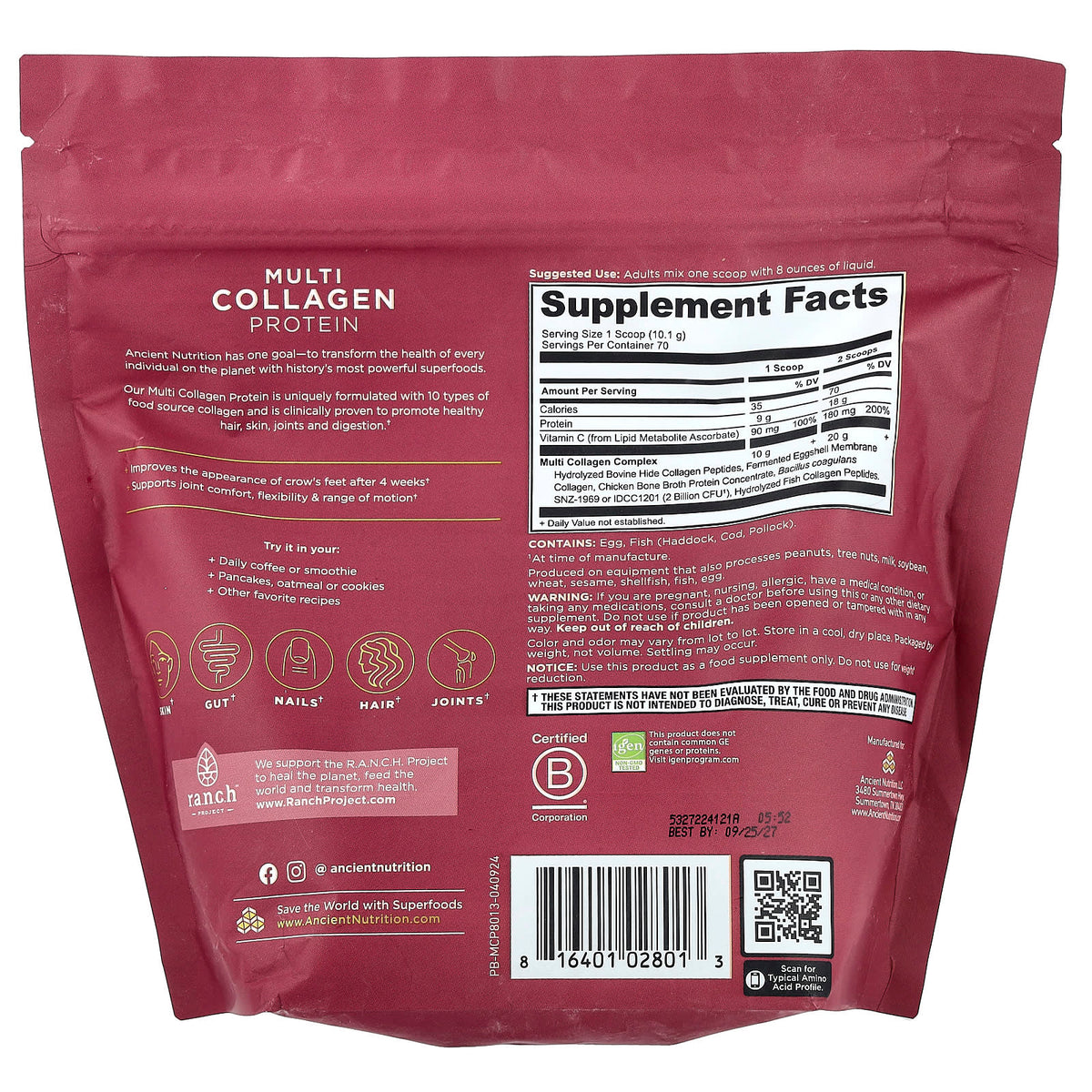 Ancient Nutrition Multi Collagen Protein, 707 g (1.56 lb) - view 2