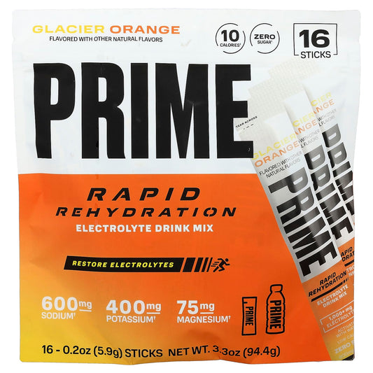 Prime Hydration Rapid Rehydration Electrolyte Mix Glacier Orange - 16 Sticks