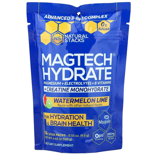 Natural Stacks MagTech Hydrate, Watermelon Lime, 14 Stick Packs