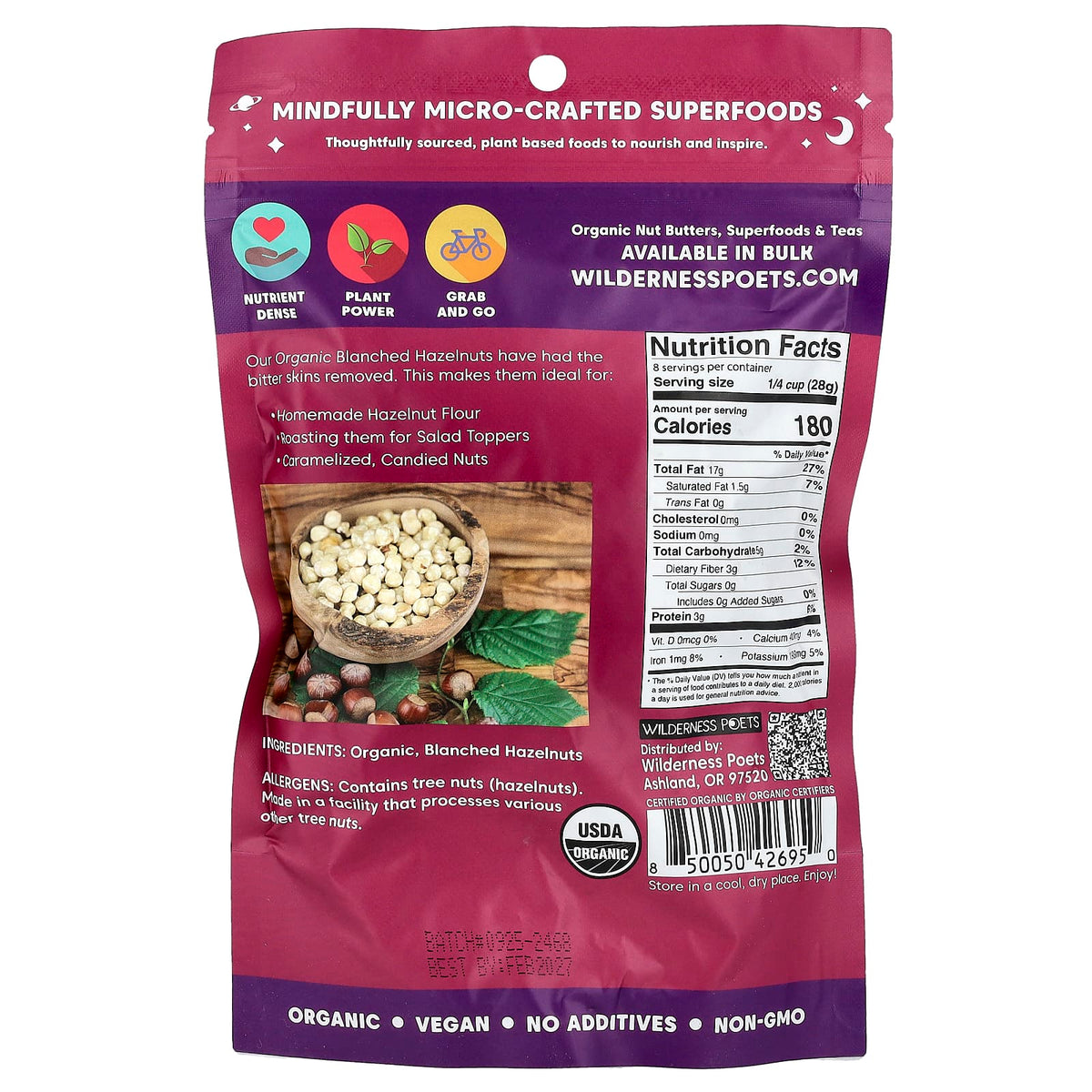 Wilderness Poets Organic Whole Blanched Hazelnuts 226 g - view 2