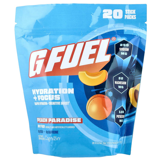 G FUEL Hydration + Focus Electrolyte Mix, Peach Paradise, 20 Sticks