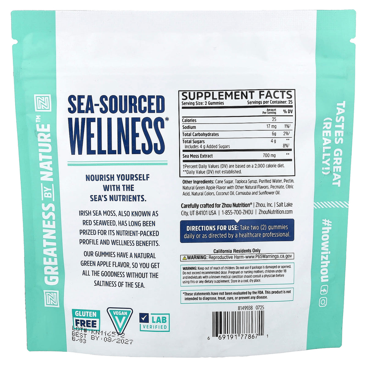Zhou Nutrition Irish Sea Moss Gummies, Green Apple, 50 Gummies - view 2