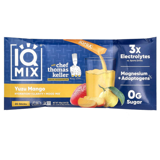 IQBAR IQMIX Hydration + Clarity + Mood Mix, Yuzu Mango, 20 Sticks