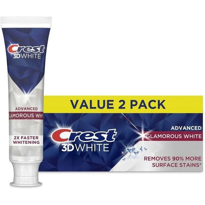 Crest 3D White Advanced Glamorous White Teeth Whitening Toothpaste, 3.3 Oz, Pack of 2