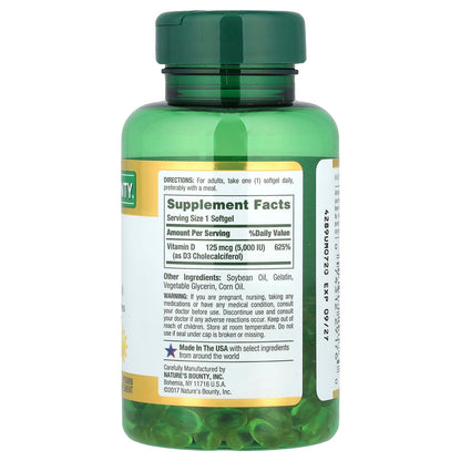 Nature's Bounty Vitamin D3, 125 mcg (5,000 IU), 240 Rapid Release Softgels - view 2