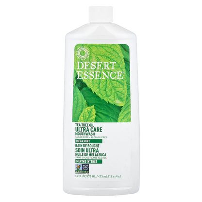 Desert Essence Tea Tree Oil Ultra Care Mouthwash, Mega Mint, 473 ml (16 fl oz)