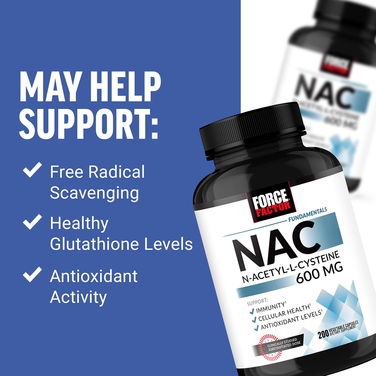 Force Factor Fundamentals NAC N-Acetyl-L-Cysteine, 600 mg, 200 Veg Capsules - view 3