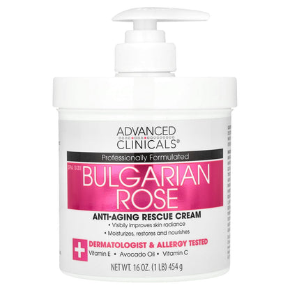 Advanced Clinicals Anti-Ageing Rescue Cream Bulgarian Rose 454 g (16 oz)
