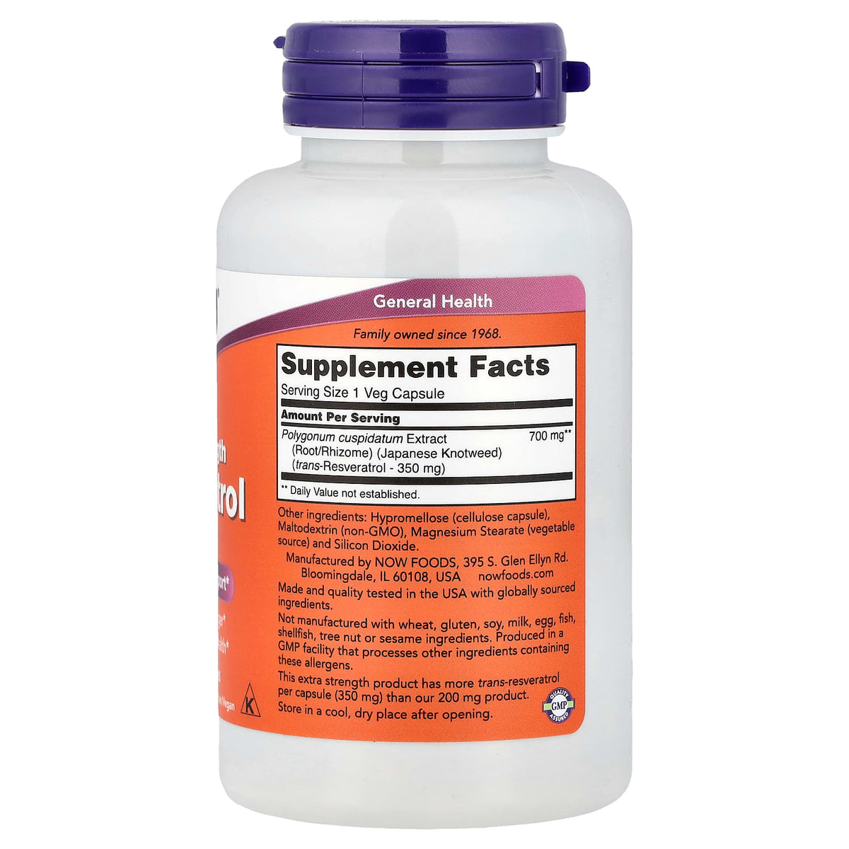 NOW Foods Resveratrol 350 mg, 60 Veg Capsules - view 2