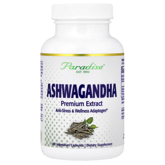 Paradise Herbs Ashwagandha Premium Extract, 180 Veg Capsules (250 mg Each)