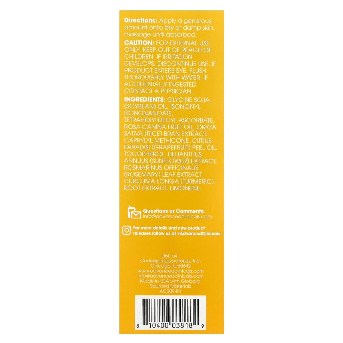 Advanced Clinicals Vitamin C Brightening Body Oil 112 ml (3.8 fl oz) - view 3