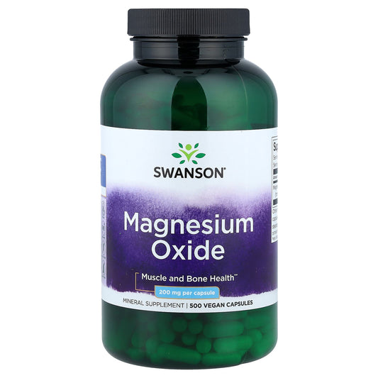 Swanson Vitamins Magnesium Oxide 200 mg, 500 Vegan Capsules