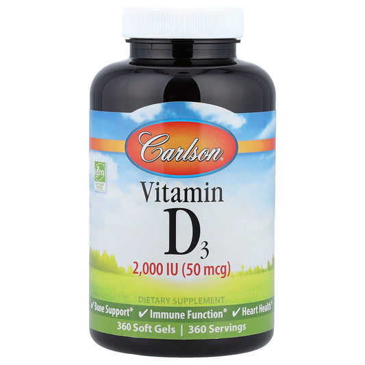 Carlson Vitamin D3, 50 mcg (2,000 IU), 360 Soft Gels