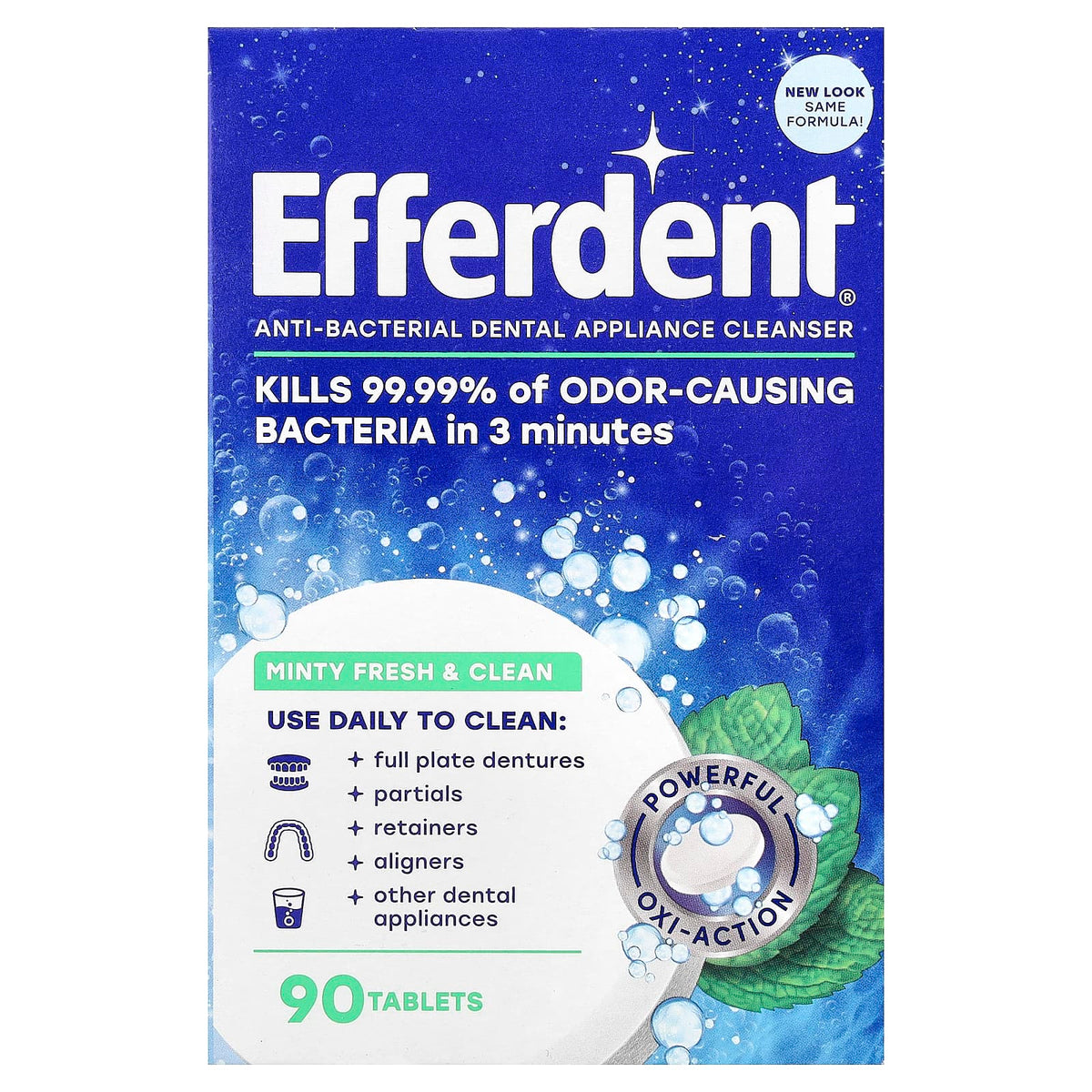 Efferdent Anti-Bacterial Appliance Cleanser, Minty Fresh & Clean, 90 Tablets — product view