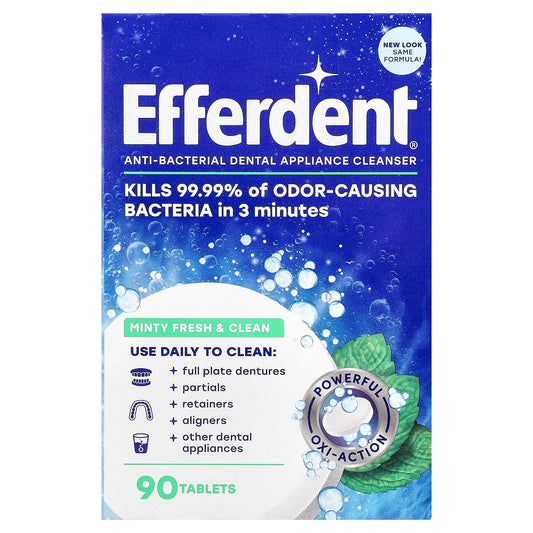 Efferdent Anti-Bacterial Appliance Cleanser, Minty Fresh & Clean, 90 Tablets