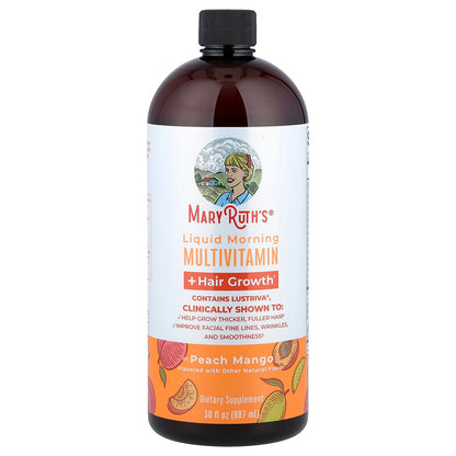 MaryRuth's Liquid Morning Multivitamin + Hair Growth, Peach Mango, 887 ml