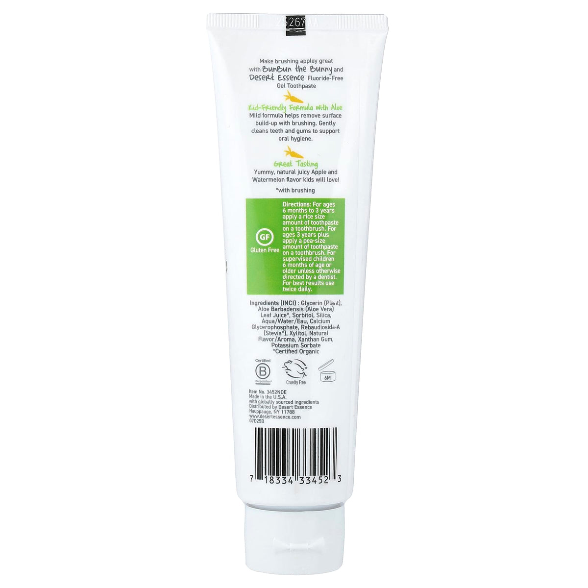 Desert Essence Kids Toothpaste Gel, 6 Months+, Green Apple Watermelon, 133 g — alternate product view