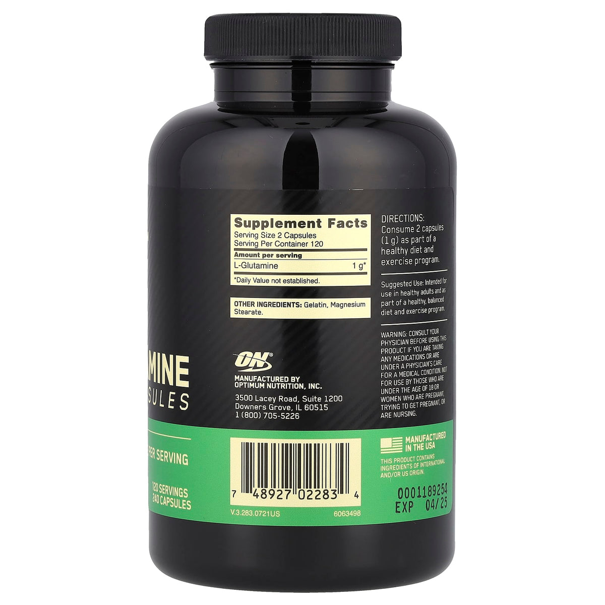 Optimum Nutrition Glutamine, 240 Capsules (0.5 g per Capsule) - view 2