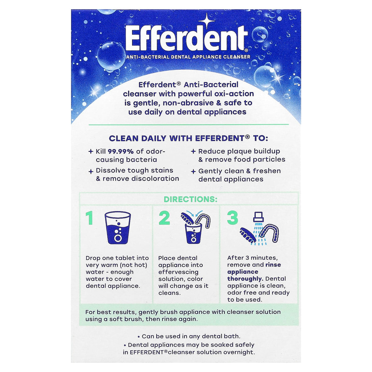 Efferdent Anti-Bacterial Appliance Cleanser, Minty Fresh & Clean, 90 Tablets — alternate product view