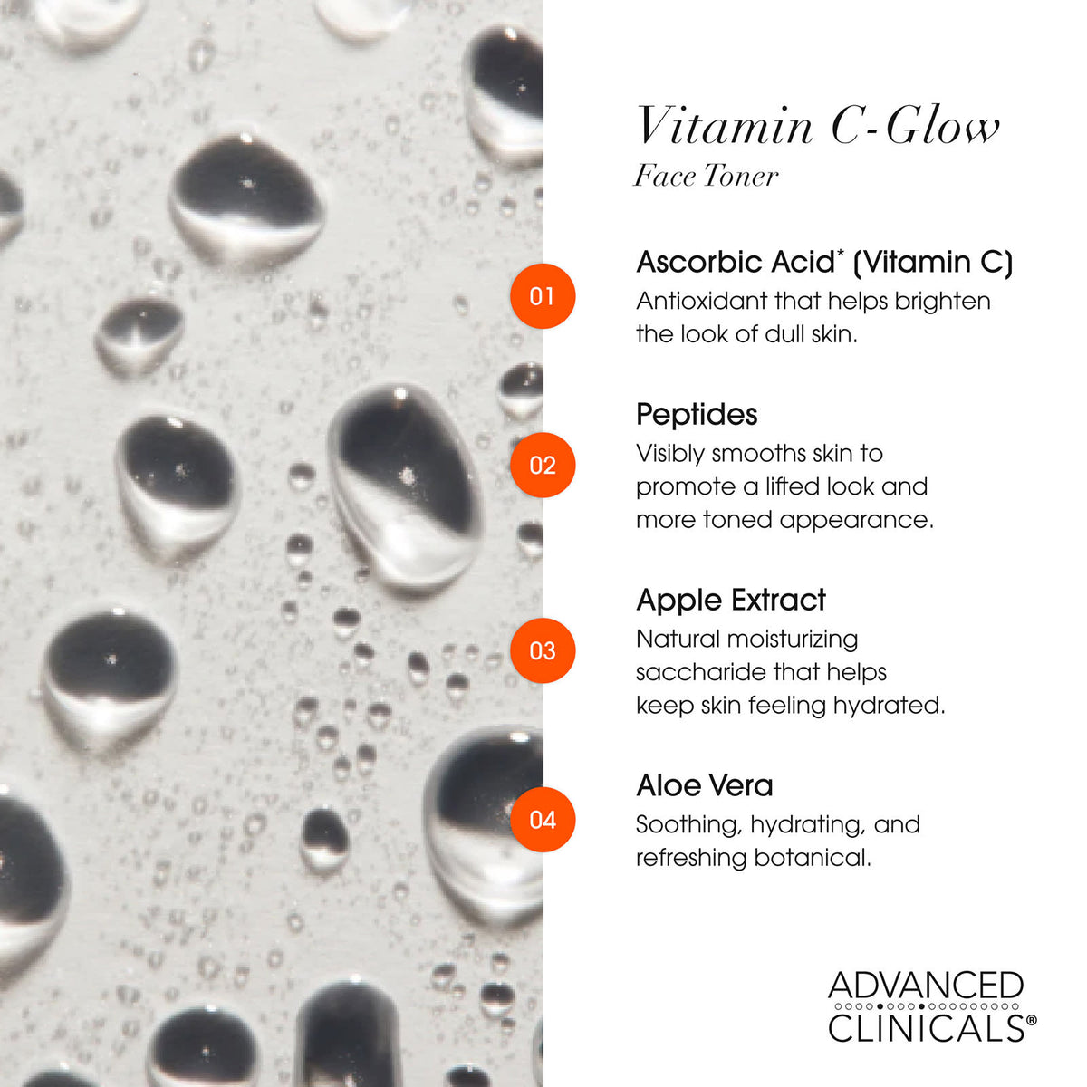 Advanced Clinicals C-Glow Vitamin C + Peptides Toner 237 ml (8 fl oz) - view 6
