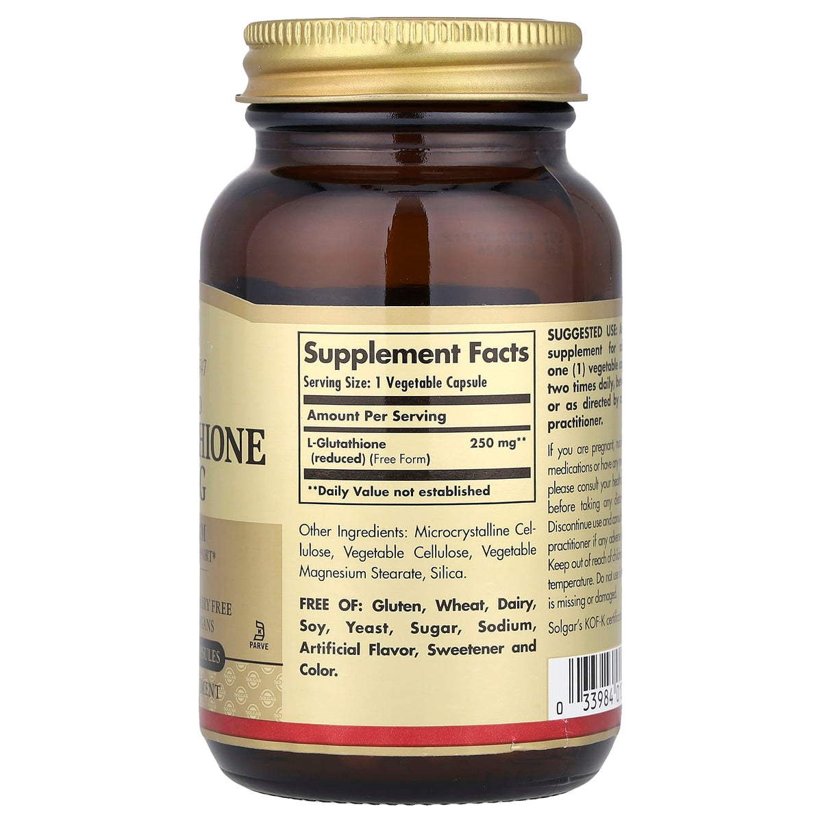 Solgar Reduced L-Glutathione, 250 mg, 60 Vegetable Capsules — alternate product view