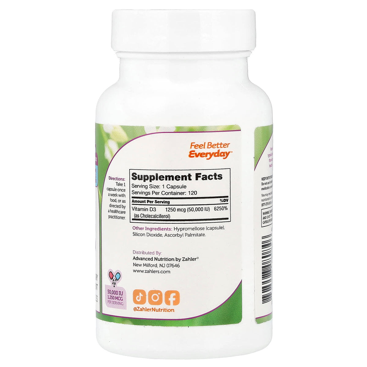 Zahler Vitamin D3 1,250 mcg (50,000 IU), 120 Capsules - view 2